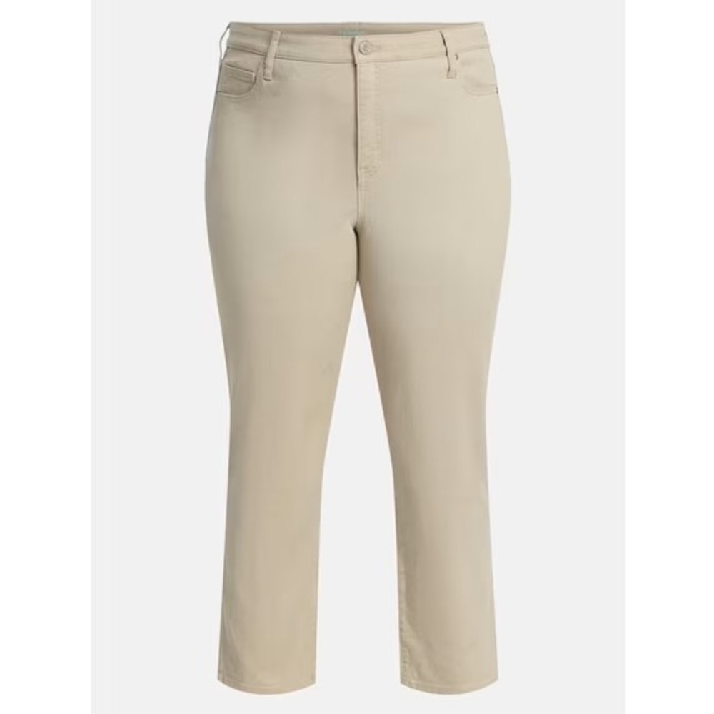 TERRA & SKY High Rise Straight Leg Jeans Sz 22W Quinn Khaki Beige Tan Denim NWT - Picture 1 of 13